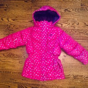 4T girls coat. Hot pink with polka dots!
